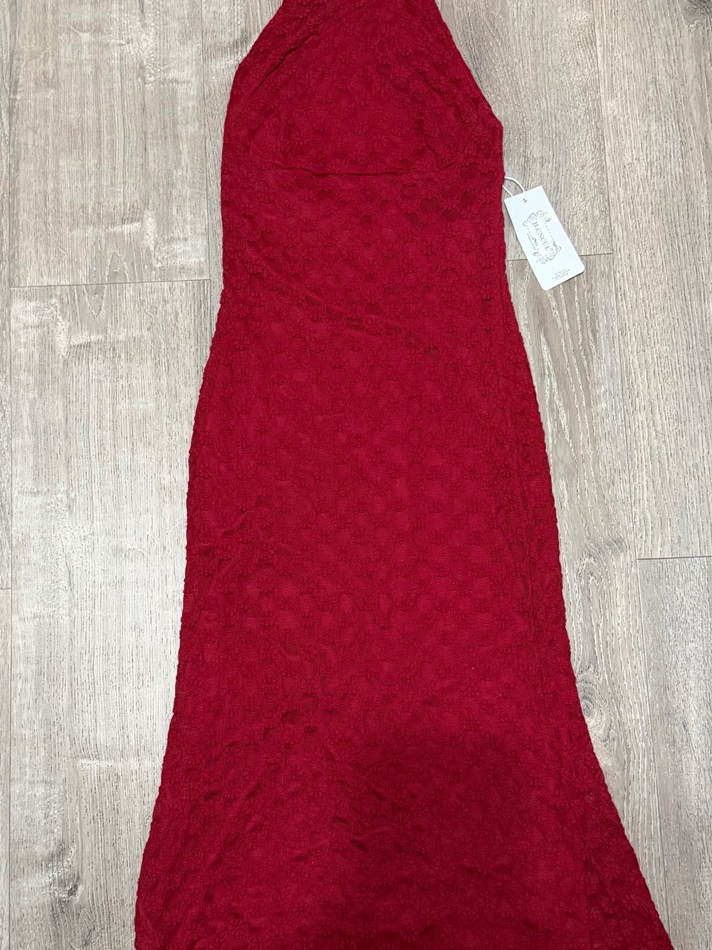 Red Lace Maxi Halter Dress - Women's Formal Gown